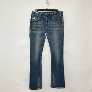 Rock & Roll Cowgirl Boyfriend Western Mid Rise Size 29/34 Medium Wad Denim Jean